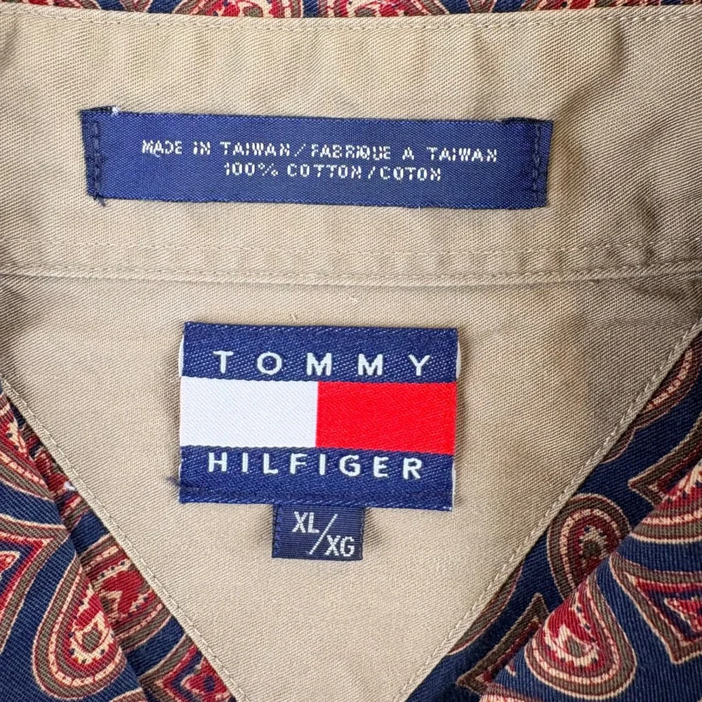 VTG Tommy Hilfiger Mens XL Blue Red Paisley Vintage 90s Button Down Shirt Preppy